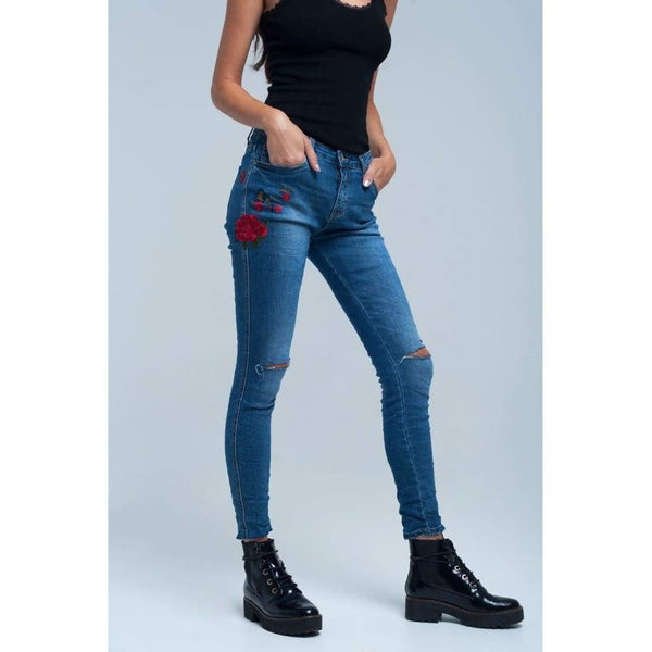 Quiz embroidered sale jeans