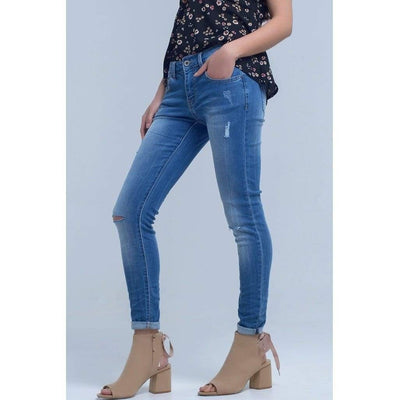 Skinny Jeans with Rip Knee - Miraposa