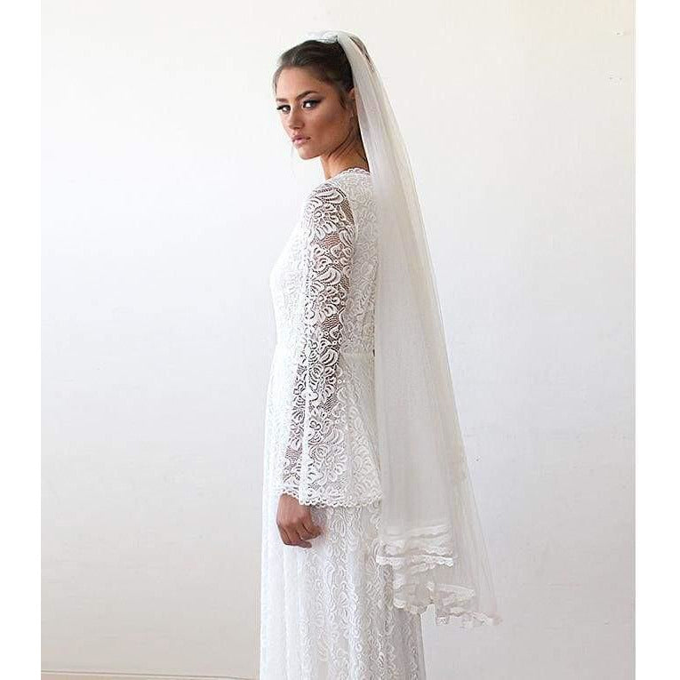 Wedding Veil Short Length - Tulle Veil With Lace Trim