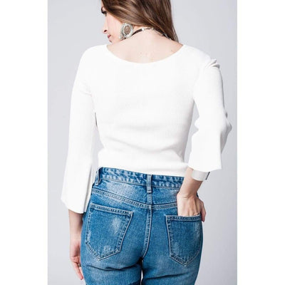 White Textured Knitted Sweater - Miraposa
