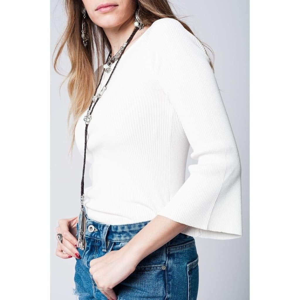 White Textured Knitted Sweater