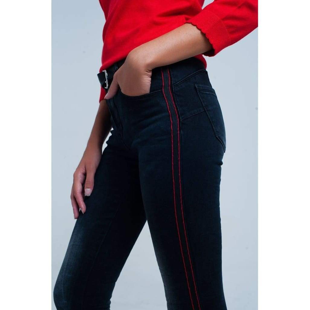 Dark Skinny Jeans with Side Stripe