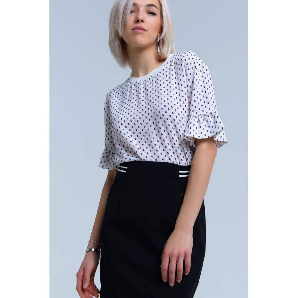 White Top with Polka Dot in Black
